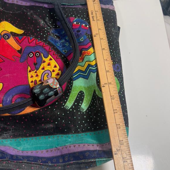 Laurel Burch Playful Dogs & Doggies Colorful Cotton Canvas Beach Bag 19 x 15 x 5 - Picture 13 of 16